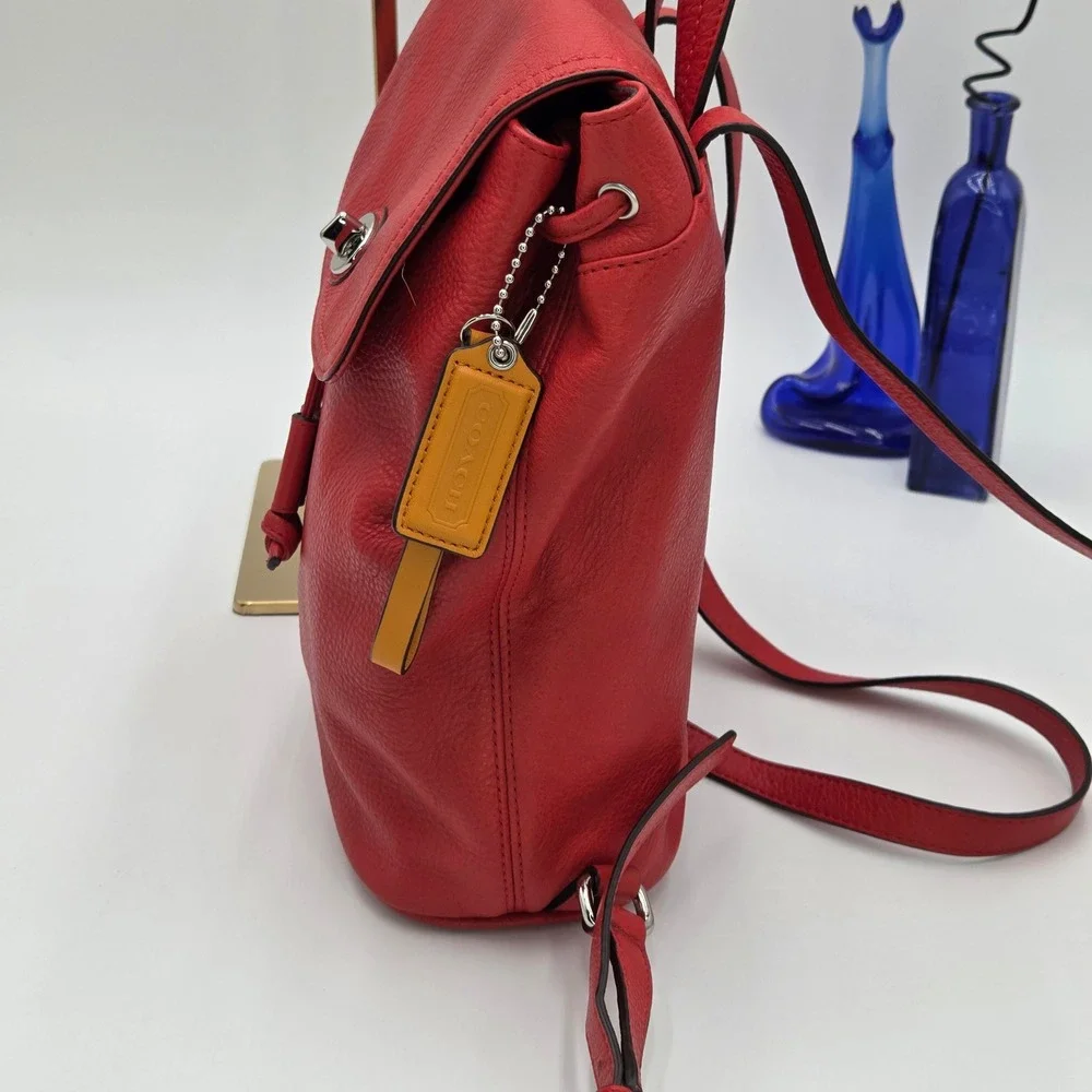 Coach Park Mini Backpack Red Pebbled Leather Turnlock F24385 Classic Drawstring
